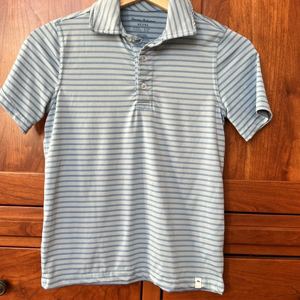 Light blue striped Tommy Bahama active polo